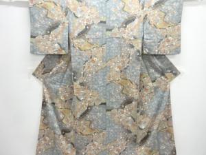 霞取りに草花模様小紋着物